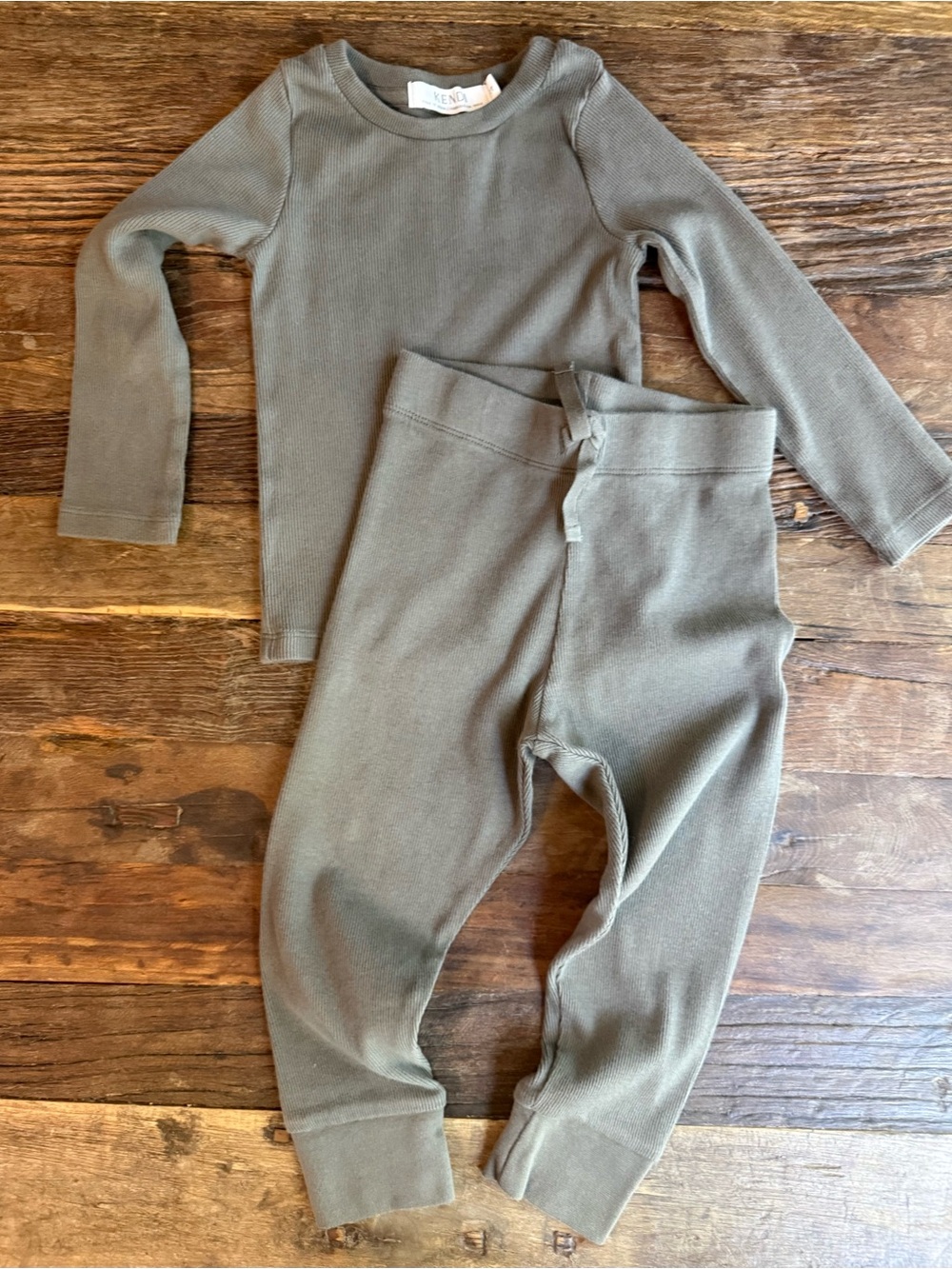 Kendo Kids Olive Green Ribbed Set